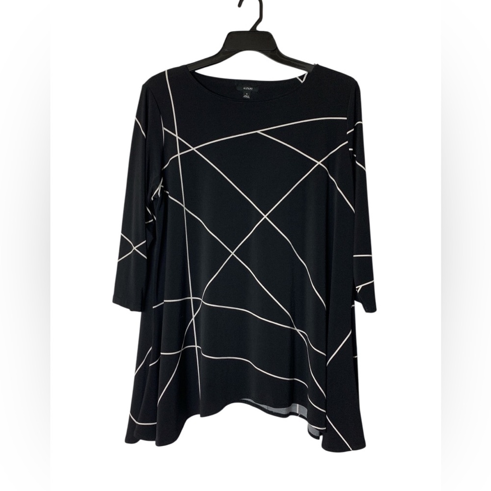 Alfani 3/4 Sleeve Printed Top Blouse  Black White.Size: 1X